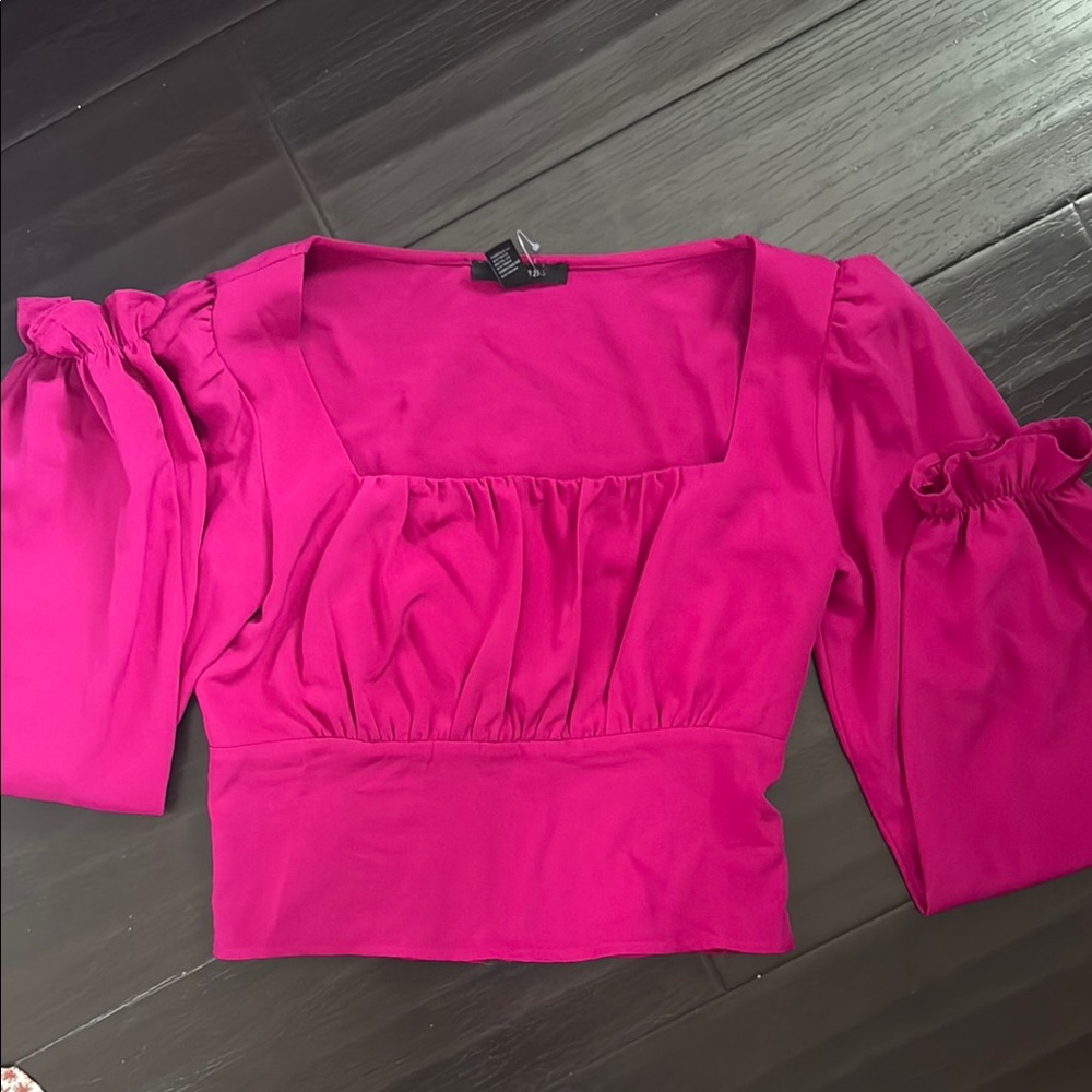 Forever 21 Pink Ruched Crop Blouse 3/4 Sleeve